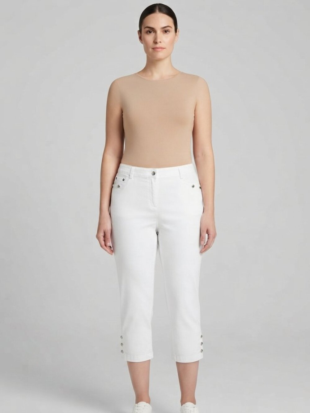 Karen Scott White Cotton Blend Capris Size 18 Elastic Waist Coastal Summer Comfy